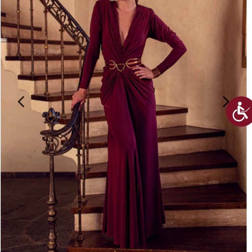 La Femme En Noir Art Deco Ruched Gown in Crimson